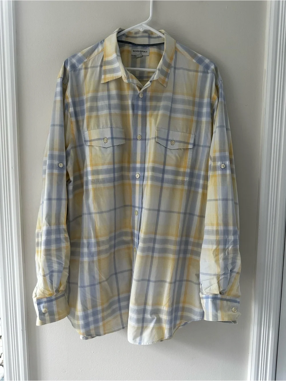 Banana Republic Men's Plaid Button-Down Shirt - Yellow & Light Blue